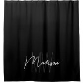 Rideaux De Douche Nom du monogramme moderne Script noir blanc (Devant)