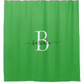 Rideaux De Douche Nom élégant en monogramme vert script (Devant)