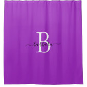 Rideaux De Douche Nom élégant en monogramme violet script (Devant)