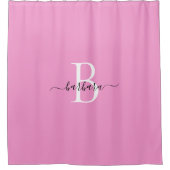 Rideaux De Douche Nom élégant en script monogrammé rose (Devant)