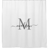 Rideaux De Douche Nom élégant Monogramme Chic Script noir blanc gris (Devant)