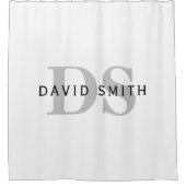 Rideaux De Douche Nom et monogramme modernes | Blanc noir et gris (Devant)