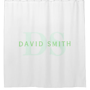 Rideaux De Douche Nom et monogramme modernes Vert et blanc