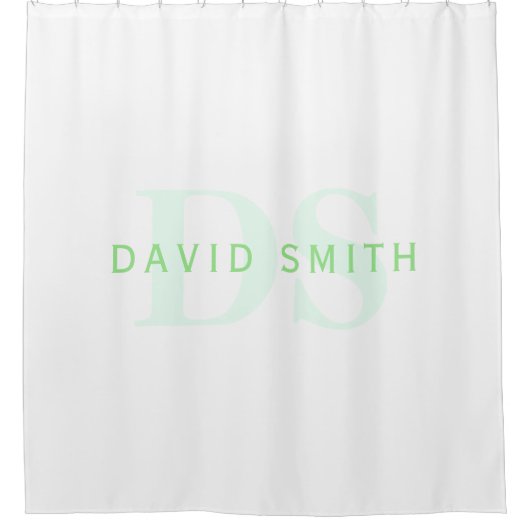 Rideaux De Douche Nom et monogramme modernes | Vert et blanc (Devant)