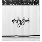 Rideaux De Douche Nom et monogramme unique, noir et blanc (Devant)