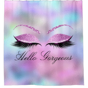 Rideaux De Douche Nom Eyelashes Girls Maquillage rose Holographique