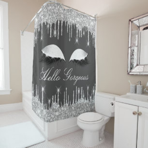 Rideaux De Douche Nom Eyelashes Maquillage de disques graphiques gri