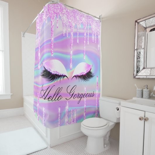 Rideaux De Douche Nom Eyelashes Maquillage Girly Princes Drices Holo (En situation)