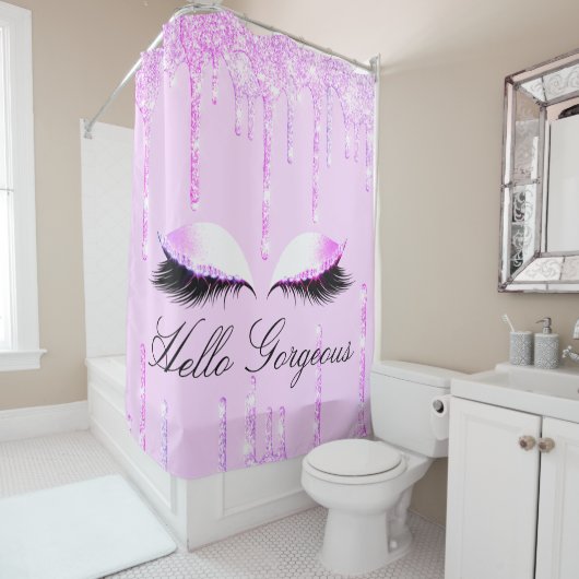 Rideaux De Douche Nom Eyelashes Maquillage Princes Rose Holographe d (En situation)