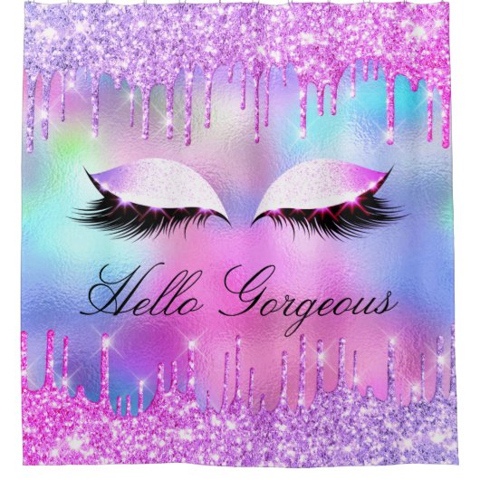 Rideaux De Douche Nom Eyelashes Maquillage Rose Girly Dried Holograp (Devant)