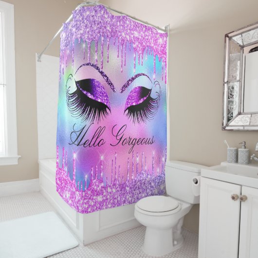 Rideaux De Douche Nom Eyelashes Maquillage Rose Girly Drigraph (En situation)