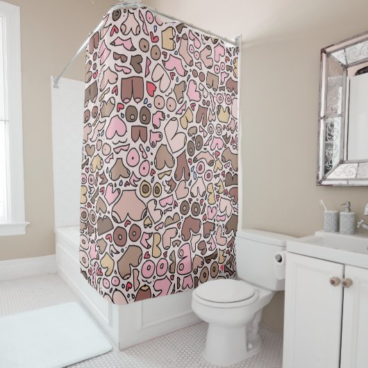 Rideaux De Douche Nom humour neutre motif mammaire (En situation)