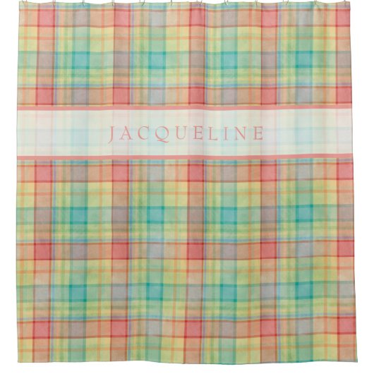 Rideaux De Douche Nom lumineux moderne de motif d'aquarelle de plaid (Devant)