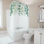 Rideaux De Douche Nom Monogram Eucalyptus Vert (En situation)