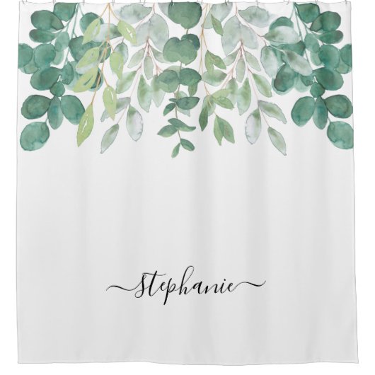 Rideaux De Douche Nom Monogram Eucalyptus Vert (Devant)