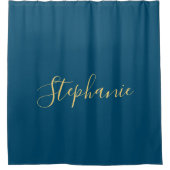 Rideaux De Douche Nom Monogram Gold Blue Classy Elegant Custom (Devant)