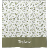 Rideaux De Douche Nom monogramme aquarelle vert sauge olive (Devant)