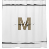 Rideaux De Douche Nom Monogramme en Or Blanc Écriture Élégante Fémin (Devant)