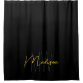 Rideaux De Douche Nom Monogramme moderne Script Black Gold (Devant)