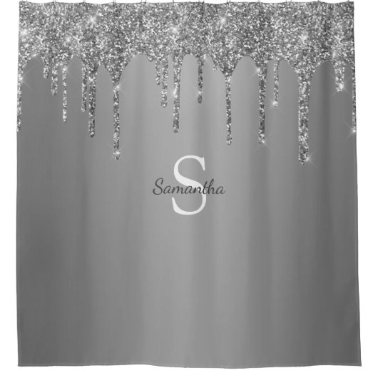 Rideaux De Douche Nom Monogramme Paillettes Argentées (Devant)