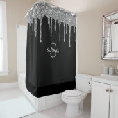 Rideaux De Douche Nom Monogramme Paillettes Argentées Chic (En situation)