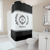 Rideaux De Douche Nom monographique personnalisé Noir blanc initial (En situation)
