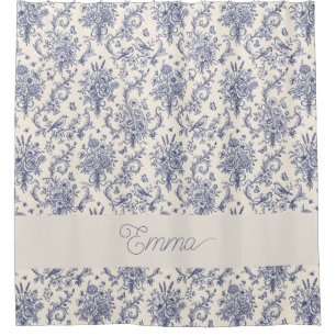 Rideaux De Douche Nom Motif Toile de Jouy Bleu de Style Country Fran