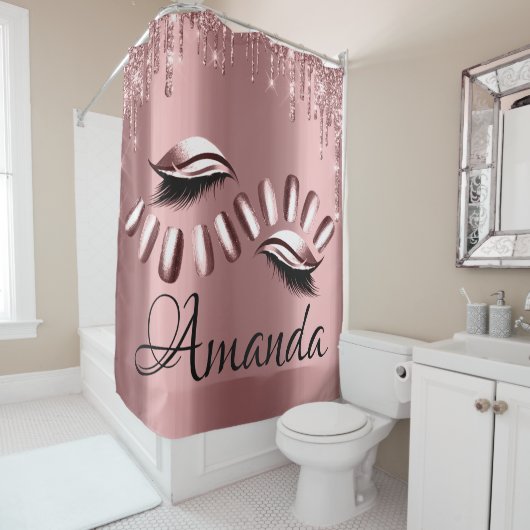 Rideaux De Douche Nom Parties scintillant étincelante gouttes rose R (En situation)