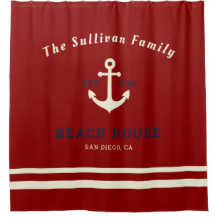 Rideaux De Douche Nom personnalisé Ancre nautique rouge Maison de pl