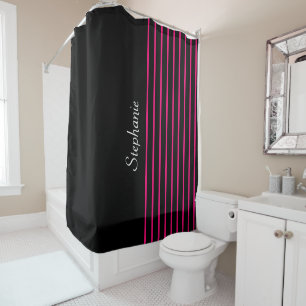 Rideaux De Douche Nom personnalisé Black Rose Stripes Motif mignonn