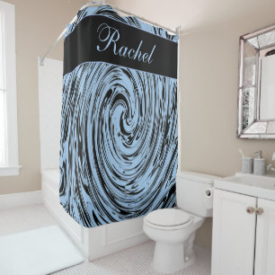 Rideaux De Douche Nom personnalisé Blue Swirls Abstrait Motif modern