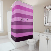 Rideaux De Douche Nom personnalisé du Motif rayé rose pourpre (En situation)