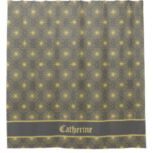 Rideaux De Douche Nom personnalisé Moderne Géométrique Pastel Gris &