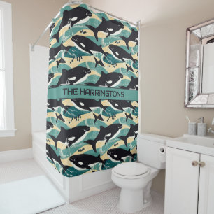 Rideaux De Douche Nom personnalisé Motif baleines
