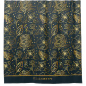 Rideaux De Douche Nom personnalisé motif floral doré (Devant)