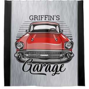 Rideaux De Douche NOM personnalisé Retro Red Classic Car Garage