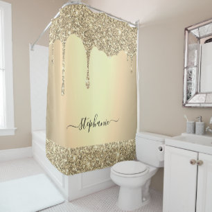 Rideaux De Douche Nom personnalisé Script Gold Parties scintillant