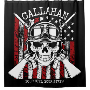 Rideaux De Douche NOM personnalisé Soldat Crâne Double Armes USA Dra