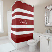 Rideaux De Douche Nom rayé moderne rouge et blanc (En situation)