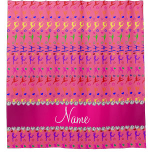 Rideaux De Douche Nom rose arc-en-ciel gymnastique coeurs étoiles