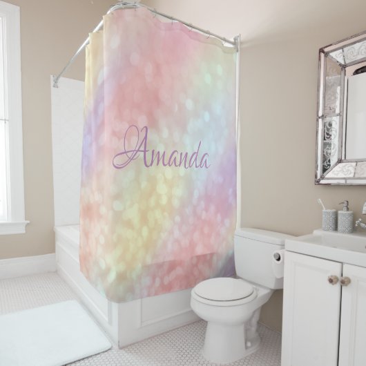 Rideaux De Douche Nom Sparkly Monogram Rose Rose Blush Unicorn (En situation)