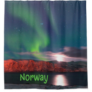 Rideaux De Douche Norvège Lumières nordiques scandinaves Clips rouge