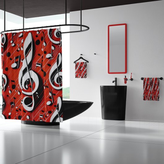 Rideaux De Douche Notes chic et tendance rouge blanc et noir