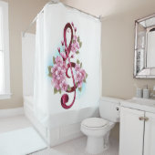 Rideaux De Douche Notes de clef musicale en treble avec des fleurs S (En situation)
