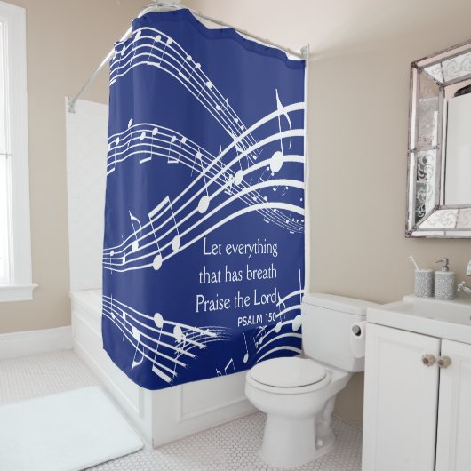 Rideaux De Douche Notes de musique bleu foncé sur mesure Christian (En situation)