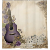 Rideaux De Douche Notes de musique de guitare violette Fleurs (Devant)