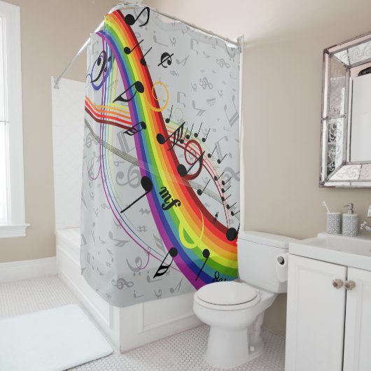 Rideaux De Douche Notes de musique noire sur Gray (En situation)