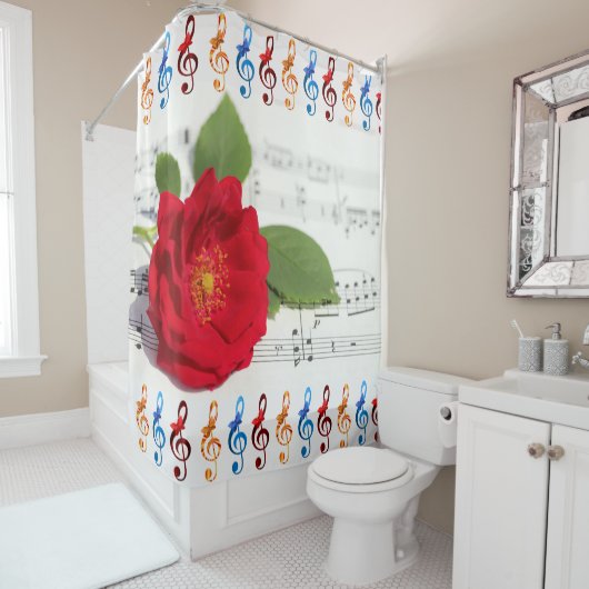 Rideaux De Douche Notes de musique rose rouge (En situation)