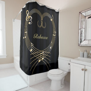 Rideaux De Douche Notes musicales du coeur d'or personnalisées