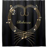 Rideaux De Douche Notes musicales du coeur d'or personnalisées (Devant)